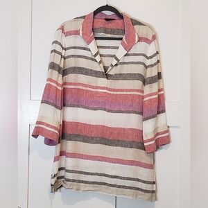 Brooks Brothers Linen 100% 346 Tunic Top Size 14 Womens Striped Multicol…